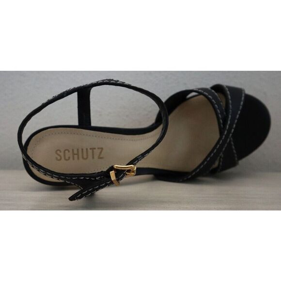 Schutz Women's Sz 8.5B Black Leather Keefa Casual Platform Sandals - Picture 6 of 12